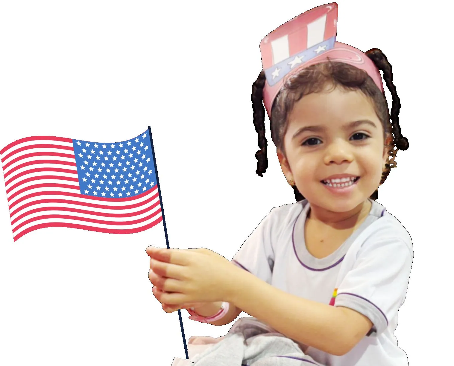 Aluna com bandeira dos Estados Unidos